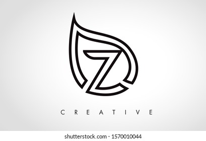 Z Leaf Logo Letter Design with Leaf Outline Vector Illustration.