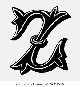 Letra Z, ilustração de fonte caligráfica do século XVI isolada em branco, vetor. Fonte criativa e letra de tipografia, vetor isolado. Fonte preta vintage.