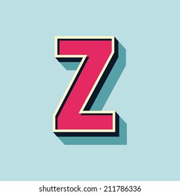 Z letter of 3d vector illustrated relief retro font with shadow