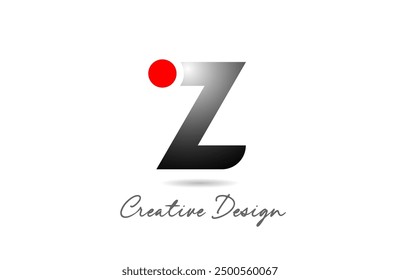 Z letter alphabet logo icon design in black grey gradient color with red dot circle for company and business