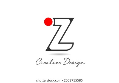 Z letter alphabet logo icon design with black line color and red dot circle for business and company