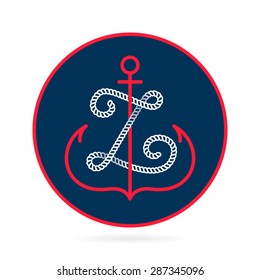 Z letter with an anchor and rope vector vintage label, logo, icon design template element. This badge can be used as trademark or a print on fabric.