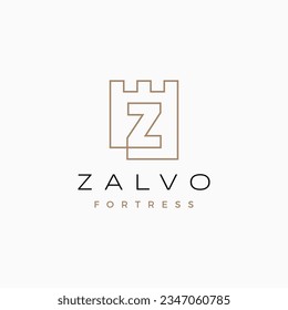 z Letter Castle Fortress Logo Outline Vector Icon Illustration