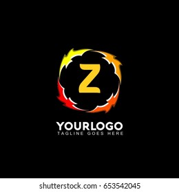Z letter circle fire logo design template. Flame vector unusual letter. Vector design template elements for your application or company.