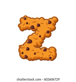 Z letter cookies. Cookie font. Oatmeal biscuit alphabet symbol. Food sign ABC
