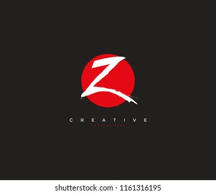 Z Letter Decorative Brush Grunge Red Circle Logotype