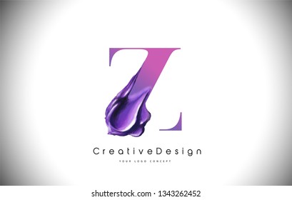 Z Letter Design Brush Paint Stroke. Purple z Letter Logo Icon with Violet Paintbrush Vector Illustration