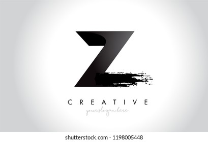 Z Letter Design with Brush Stroke and Modern 3D Look Vector Illustration.