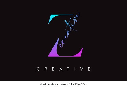 Z Letter Design with Creative Cut and Serif Font in  Purple Blue Colors Vector Illustration.