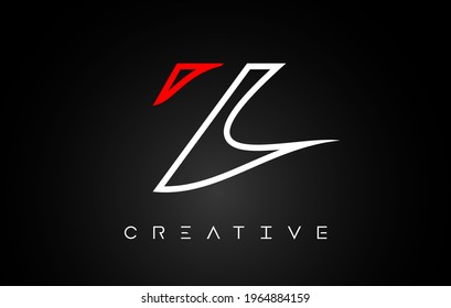 Z Letter Design Logo with Monogram Line White and Red colors on a Black background. Creative Z Icon Idea with Modern Look.