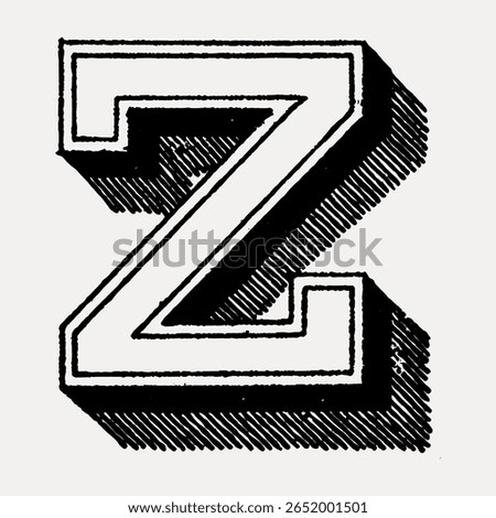Z letter, Different types of shadings on font illustration isolated on white, vector. Creative font and typography letter, isolated vector. Vintage black font.