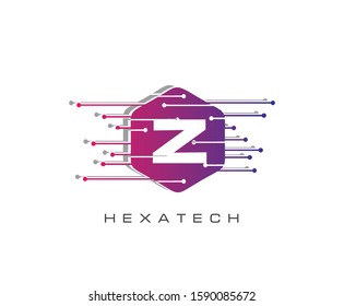 Z Letter Digital Data Logo Icon, Modern Hexagon Z Design Concept.