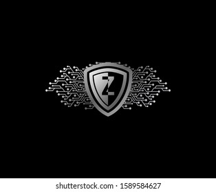 Z Letter Digital Data Protection Logo Icon with Shield and Network Line Shape