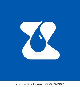 Logotipo ecológico de letra Z con gotas de rocío de agua azul. Icono de espacio negativo. Emblema de agua de primavera. Plantilla de vectores para la empresa de bebidas puras, afiches de natación, identidad de reciclaje de residuos, lucha contra la sequía y la sequía.