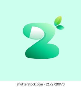 Z letter eco logo with curled corner and green leaves. Negative space style icon. Colorful gradient note paper. Vector origami font for agriculture art, waste recycling design, healthy food packaging.