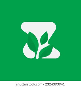 Z letter eco logo with green leaves. Negative space agriculture icon. Lush foliage emblem. Vector template for seeds growing company, summer posters, waste recycling identity, nature friendly labels.