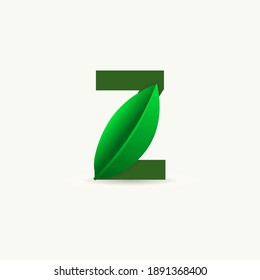 Z letter eco logo with leaf. Vector font for nature posters, eco friendly emblem, vegan identity, herbal and botanical cards etc.