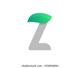 Z letter eco logo with leaf. Vector font for bio posters, spa emblem, vegan, herbal and botanical cards etc.