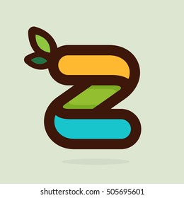 Z letter flat style logo with green leaves. Vector elements for ecology posters, t-shirts and cards.