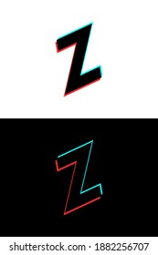 Z letter font made of glitch, stereo effect. Dynamic, split red and blue color. For dj logo, electromusic posters, bright logo and more. Vector illustration