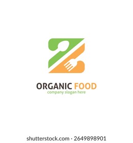Z Letter Food Logo. Green Spoon and Fork Monogram for Organic Restaurant.
