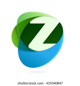 Z letter with green leaves and blue drops. Vector design template elements for your eco application or corporate identity.