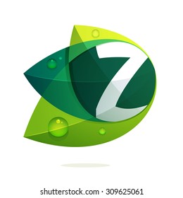 Z letter with green leaves and dew drops. Vector design template elements for your application or corporate identity.