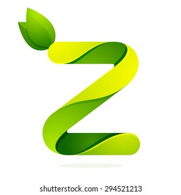 Z letter with green leaves eco logo, volume icon. Vector design template elements an icon for your ecology application or company