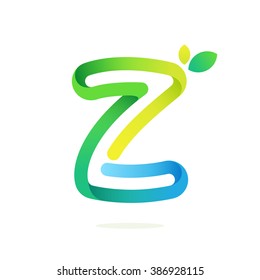 Z letter with green leaves eco logo. Font style, vector design template elements for your application or corporate identity.