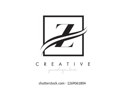 Z Letter Icon Logo Design with Square Swoosh Border and Creative Design Vector Illustration.