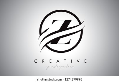 Z Letter Icon Logo Design with Circle Swoosh Border and Black Colors. Creative Z Design Vector Illustration.