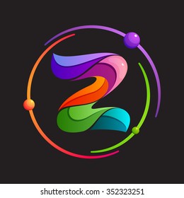 Z letter logo with atomic or space orbits. Abstract trendy multicolored vector design template elements for your application or corporate identity.