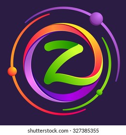 Z letter logo with atoms orbits. Vector design template elements for your application or corporate identity.