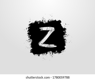 Z Letter Logo With Black Square Splatter Element. Grunge Retro logo design template.