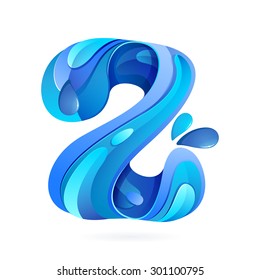 Z letter logo with blue water splash and drops. Creative vector design template elements for your application or corporate identity.