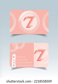 Z letter logo business card design template, Z alphabet peach color logo letter business card design