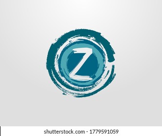 Z Letter Logo With Circle Blue Splatter Element. Blue Wave Retro logo design template.