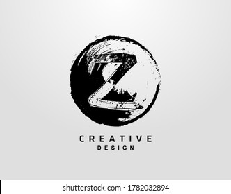 Z Letter Logo With Circle Grunge Element. Retro Circle Splatter logo design template.