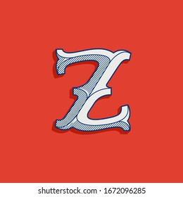 Z letter logo in classic sport team style. Vintage slab serif font with lines shadow. Perfect for victorian identity, luxury package, retro book, western diploma, etc.