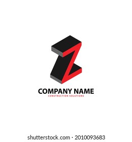 Z letter logo. Construction Logo. Red and Black. 3D Z logo