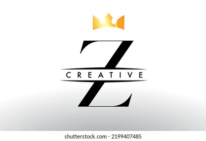 Z Letter Logo with Creative Crown Design Icon and Golden Colors Vector Illustration