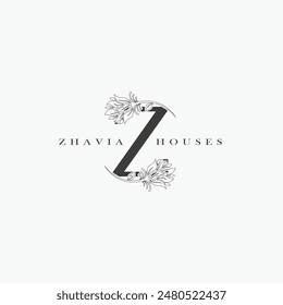 Z letter logo with a creative floral concept for company business beauty real estate premium vector