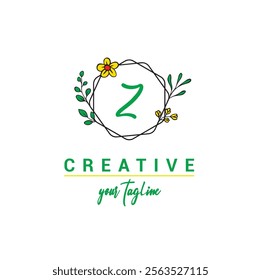 Z letter logo with a creative floral concept for company business beauty real estate premium vector