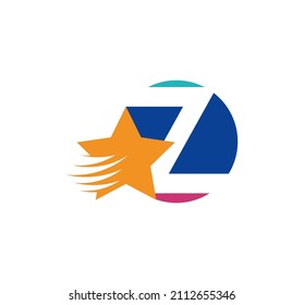 Z letter logo and creative flying star. Corporate logo initials in round emblem. Speed ​​effect star vector illustration. Corporate brand identity. white background.