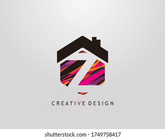 Z Letter Logo. Creative hexagon house strip shape with negative space of letter Z, Home Studio Icon Design.