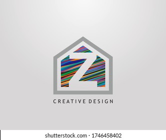 Z Letter Logo. Creative house strip shape with negative letter Z, Home Studio Icon Design.