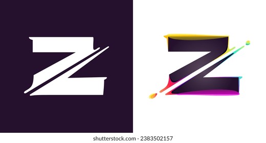 Z letter logo letter with cyber distortion, color shift effect. Double exposure font. Neon glitch illusion icon. Colorful type for futuristic tech heading, music poster, vibrant sale banner.