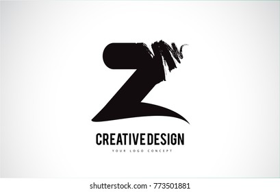 Z Letter Logo Design Brush Paint Stroke. Artistic Black Paintbrush Stroke.