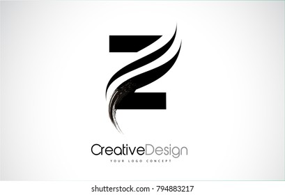 Z Letter Logo Design Brush Paint Stroke. Artistic Black Paintbrush Stroke.