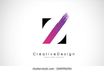 Z Letter Logo Design with Creative Pink Purple Brush Stroke Vector Design Illustration.